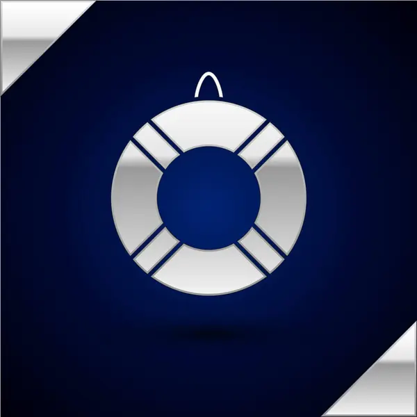 Icono de Silver Lifebuoy aislado sobre fondo azul oscuro. Símbolo del salvavidas. Ilustración vectorial — Vector de stock