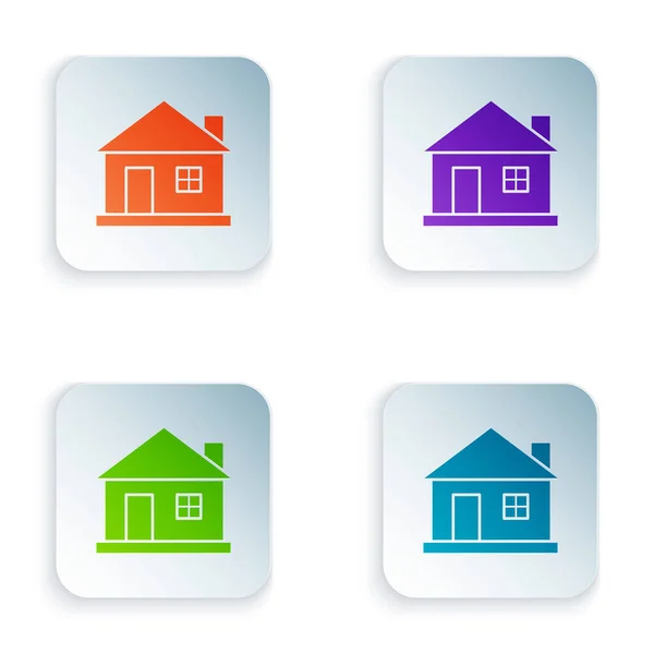 Farbiges Haus-Symbol isoliert auf weißem Hintergrund. Heimatsymbol. setzen Symbole in bunten quadratischen Tasten. Vektorillustration — Stockvektor