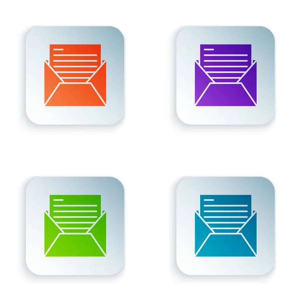 Color Icono de correo electrónico y correo electrónico aislado sobre fondo blanco. Envolvente símbolo e-mail. Señal de correo electrónico. Establecer iconos en botones cuadrados de colores. Ilustración vectorial — Vector de stock