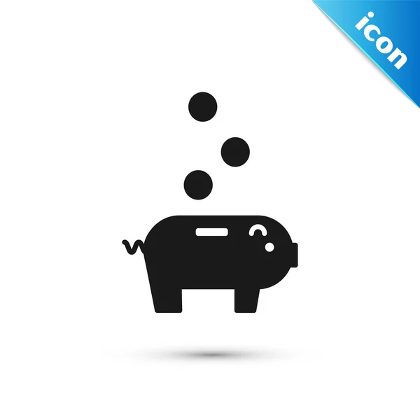 Zwarte Piggy bank met pictogram geïsoleerd op witte achtergrond. Ikoon sparen of accumulatie van geld, investeringen. Vector Illustratie — Stockvector