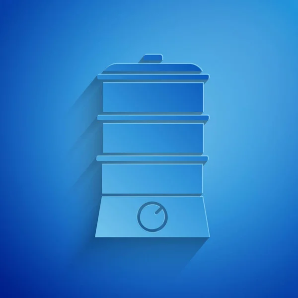 Corte de papel Icono de caldera doble aislado sobre fondo azul. Estilo de arte de papel. Ilustración vectorial — Vector de stock