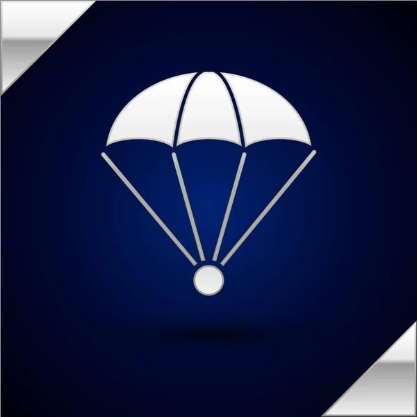 Srebrna ikona spadochronu odizolowana na ciemnoniebieskim tle. Ilustracja wektora — Wektor stockowy