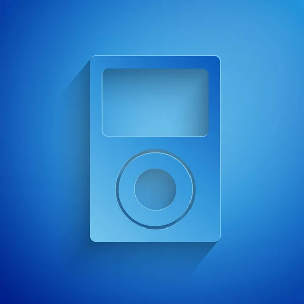 Papiergeschnittenes Musikplayer-Symbol isoliert auf blauem Hintergrund. Tragbares Musikgerät. Papierkunst. Vektorillustration — Stockvektor