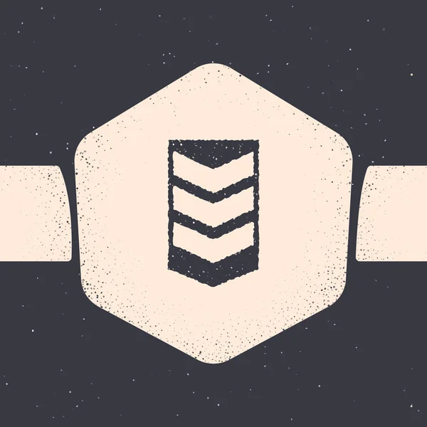 Grunge Icono de rango militar aislado sobre fondo gris. Signo de placa militar. Dibujo vintage monocromo. Ilustración vectorial — Vector de stock