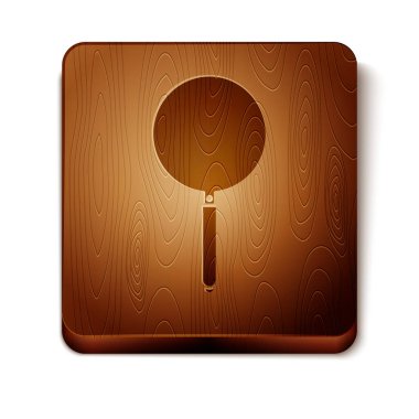 Kahverengi tava simgesi beyaz arkaplanda izole edildi. Kızartma veya kızartma gıda sembolü. Tahta kare düğme. Vektör İllüstrasyonu