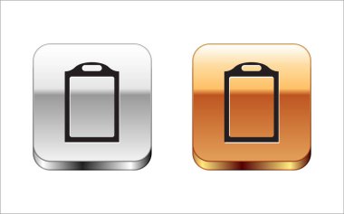 Siyah kesme tahtası simgesi beyaz arkaplanda izole edildi. Kesme tahtası sembolü. Gümüş-altın kare düğme. Vektör İllüstrasyonu