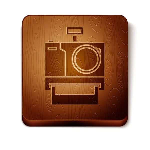 Brown Photo camera icon isolated on white background. Foto camera icon. Wooden square button. Vector Illustration — Stock Vector