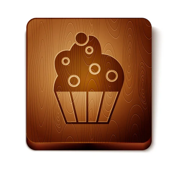 Icono de magdalena marrón aislado sobre fondo blanco. Botón cuadrado de madera. Ilustración vectorial — Archivo Imágenes Vectoriales