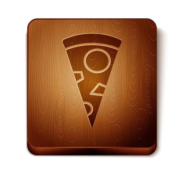 Коричневый слайс пиццы выделен на белом фоне. Деревянная квадратная кнопка. Векторная миграция — стоковый вектор