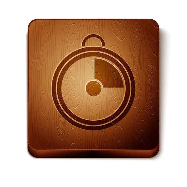 Brown Kitchen timer icon isolated on white background. Cooking utensil. Wooden square button. Vector Illustration
