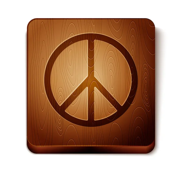 Brown Peace icon isolated on white background. Hippie symbol of peace. Wooden square button. Vector Illustration — Stock Vector