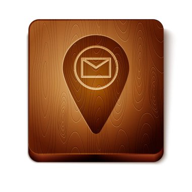 Harita kağıdındaki kahverengi yer tutucu beyaz arkaplanda izole edilmiş perspektif simgesi. Tahta kare düğme. Vektör İllüstrasyonu