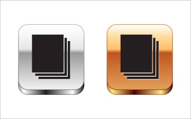 Siyah temiz kağıt simgesi beyaz arkaplanda izole edilmiş. Dosya simgesi. Kontrol listesi simgesi. İş konsepti. Gümüş-altın kare düğme. Vektör İllüstrasyonu