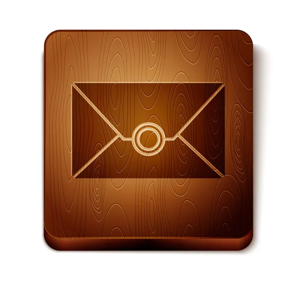 Braunes Umschlagsymbol auf weißem Hintergrund. E-Mail-Nachricht Brief Symbol. hölzerne quadratische Taste. Vektorillustration — Stockvektor
