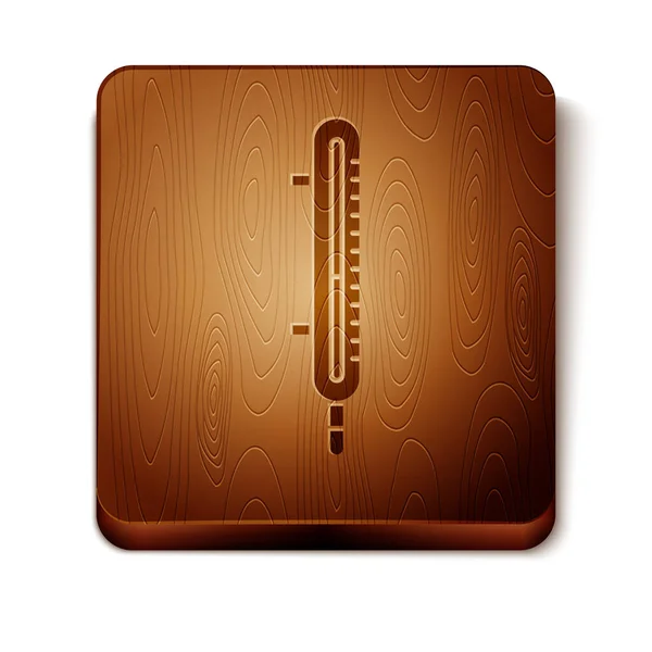 Thermomètre météorologique brun mesurant l'icône isolée sur fond blanc. Équipement de thermomètre montrant le temps chaud ou froid. Bouton carré en bois. Illustration vectorielle — Image vectorielle