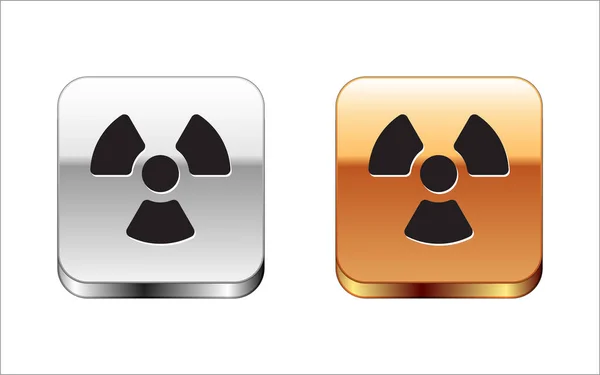 Black Radioactive icon isolated on white background. Radioactive toxic symbol. Radiation Hazard sign. Silver-gold square button. Vector Illustration — Stock Vector