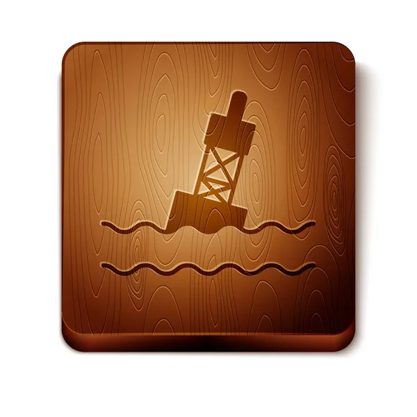 Boya flotante marrón en el icono del mar aislado sobre fondo blanco. Botón cuadrado de madera. Ilustración vectorial — Archivo Imágenes Vectoriales