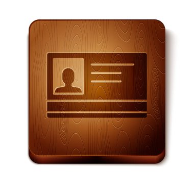 Beyaz arka planda izole kahverengi kimlik rozeti simgesi. Bu sunum, şirketin kimliği, reklam için kullanılabilir. Ahşap kare düğme. Vektör Illustration