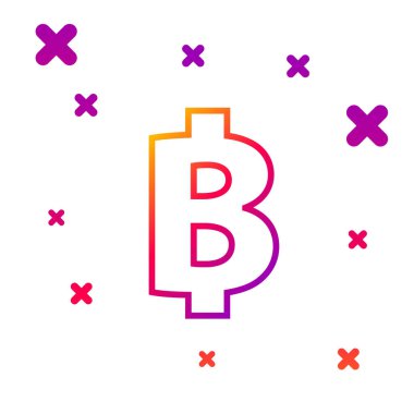 Beyaz arkaplanda izole edilmiş renkli Kripto para simgesi Bitcoin simgesi. Madeni para. Engelleme zinciri tabanlı şifreli para birimi. Kademeli rastgele dinamik şekiller. Vektör İllüstrasyonu