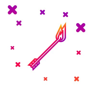 Beyaz arkaplanda renk çizgisi alev ok simgesi izole edildi. Hipster ok simgesi. Kademeli rastgele dinamik şekiller. Vektör İllüstrasyonu