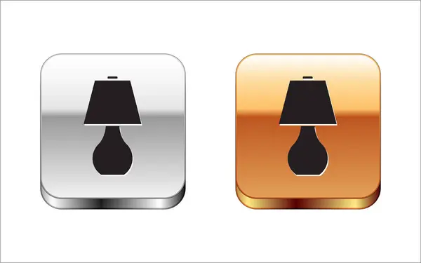 Schwarzes Tischlampensymbol isoliert auf weißem Hintergrund. Silber-Gold quadratischer Knopf. Vektorillustration — Stockvektor