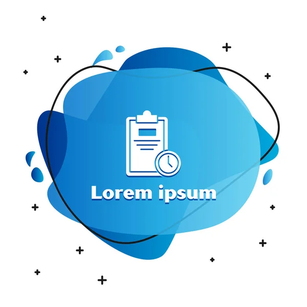 白色试卷上的时钟图标与白色背景隔离。 试卷、试卷或调查概念. 学校考试或考试。 带液体形状的抽象横幅。 病媒图解 — 图库矢量图片