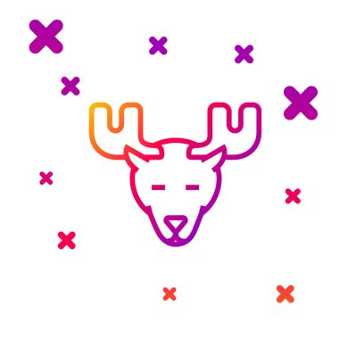 Beyaz arka planda izole edilmiş boynuz simgesi olan renk çizgisi geyiği kafası. Kademeli rastgele dinamik şekiller. Vektör İllüstrasyonu