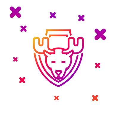 Beyaz arkaplanda izole edilmiş renkli Moose kafası. Duvarda av kupası. Kademeli rastgele dinamik şekiller. Vektör İllüstrasyonu