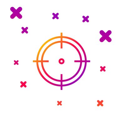 Renkli hedef sporu beyaz arkaplanda izole edilmiş bir yarışma ikonu. Atış mesafesi ya da atış mesafesi için sayıları olan temiz bir hedef. Kademeli rastgele dinamik şekiller. Vektör İllüstrasyonu