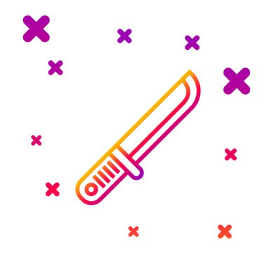 Beyaz arka planda izole edilmiş renkli Avcı bıçağı ikonu. Ordu bıçağı. Kademeli rastgele dinamik şekiller. Vektör İllüstrasyonu