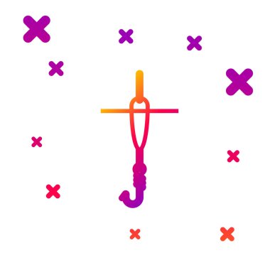 Renkli olta oltası ve yüzen simge beyaz arka planda izole edildi. Balık oltası. Kademeli rastgele dinamik şekiller. Vektör İllüstrasyonu