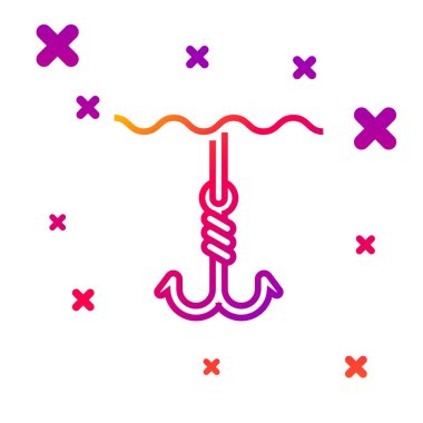 Renkli olta kancası beyaz arka planda izole edilmiş su ikonu altında. Balık oltası. Kademeli rastgele dinamik şekiller. Vektör İllüstrasyonu