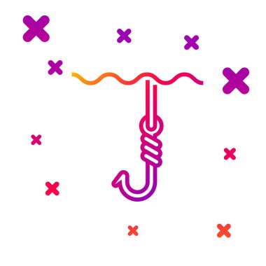 Renkli olta kancası beyaz arka planda izole edilmiş su ikonu altında. Balık oltası. Kademeli rastgele dinamik şekiller. Vektör İllüstrasyonu