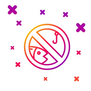 Renk çizgisi. Beyaz arkaplanda balık tutma simgesi yok. İçki yasağı işareti. Kademeli rastgele dinamik şekiller. Vektör İllüstrasyonu