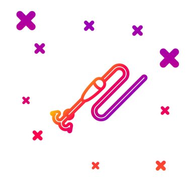 Beyaz arkaplanda izole edilmiş olta ve yüzen simge ile renkli olta ipi. Balık oltası. Kademeli rastgele dinamik şekiller. Vektör İllüstrasyonu