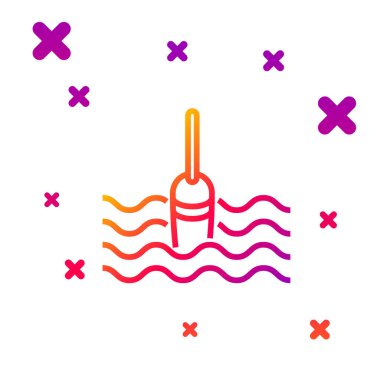 Renkli olta, beyaz arkaplanda izole edilmiş su ikonunda yüzer. Balık oltası. Kademeli rastgele dinamik şekiller. Vektör İllüstrasyonu