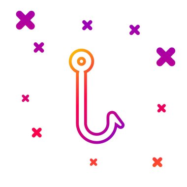 Renkli olta kancası simgesi beyaz arkaplanda izole edildi. Balık oltası. Kademeli rastgele dinamik şekiller. Vektör İllüstrasyonu