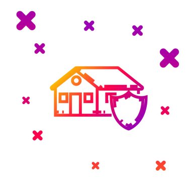 Beyaz arka planda izole edilmiş renkli ev koruma simgesi altında. Koruma, güvenlik, güvenlik, koruma, savunma konsepti. Kademeli rastgele dinamik şekiller. Vektör İllüstrasyonu