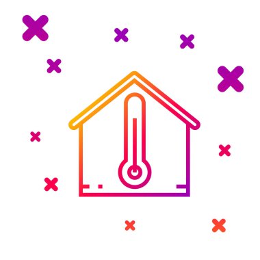 Beyaz arkaplanda renk çizgisi Ev sıcaklığı simgesi izole edildi. Termometre simgesi. Kademeli rastgele dinamik şekiller. Vektör İllüstrasyonu