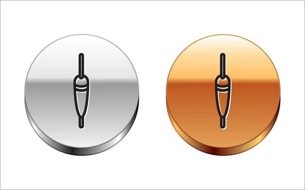 Black line Fishing float icon isolated on white background. Fishing tackle. Silver-gold circle button. Vector Illustration — 스톡 벡터