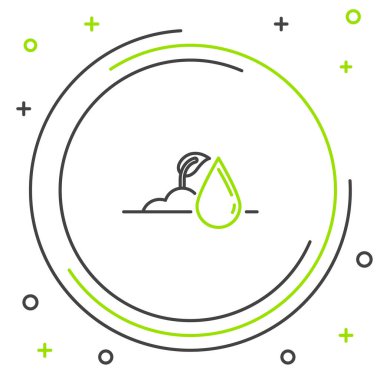 Siyah ve yeşil çizgili sulu filiz ikonu beyaz arka planda izole edilmiş. Tohum ve tohum. Sulama sembolü. Yaprak doğası. Renkli taslak konsepti. Vektör İllüstrasyonu