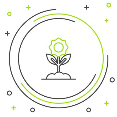 Beyaz arkaplanda siyah ve yeşil çizgi çiçek ikonu izole edildi. Renkli taslak konsepti. Vektör İllüstrasyonu