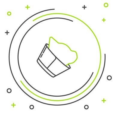 Siyah ve yeşil çizgi Veterinerlik Kliniği sembolü beyaz arka planda izole edilmiş. Kedi veterineri bakımı. Evcil hayvan ilk yardım işareti. Renkli taslak konsepti. Vektör İllüstrasyonu