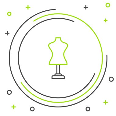 Siyah ve yeşil çizgi manken simgesi beyaz arkaplanda izole edildi. Terzi mankeni. Renkli taslak konsepti. Vektör İllüstrasyonu