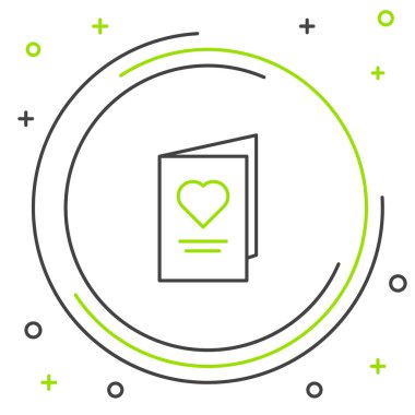 Siyah ve yeşil çizgi sevgililer günü partisi ilanı. Beyaz arka planda kalp ikonu olan. Kutlama için davetiye ya da tebrik kartı şablonu. Renkli taslak konsepti. Vektör İllüstrasyonu