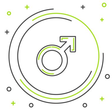 Beyaz arka planda siyah ve yeşil çizgi erkek cinsiyet sembolü izole edildi. Renkli taslak konsepti. Vektör İllüstrasyonu