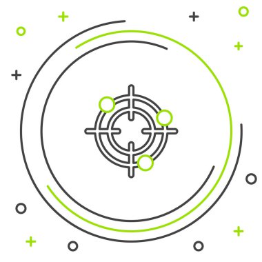 Siyah ve yeşil çizgi beyaz arka planda yarışma ikonu çekmek için hedef sporu. Atış poligonu ya da silah atışı için sayıları olan temiz bir hedef. Renkli taslak konsepti. Vektör İllüstrasyonu