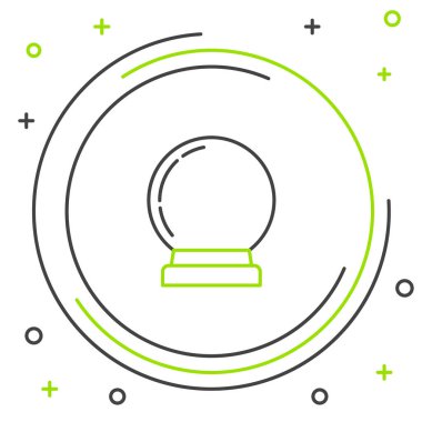 Siyah ve yeşil çizgi sihirli top ikonu beyaz arkaplanda izole edildi. Kristal küre. Renkli taslak konsepti. Vektör İllüstrasyonu