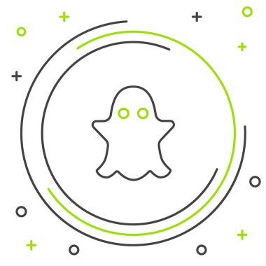 Siyah ve yeşil çizgi Hayalet simgesi beyaz arkaplanda izole edildi. Renkli taslak konsepti. Vektör İllüstrasyonu