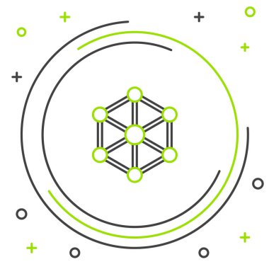 Beyaz arka planda siyah ve yeşil çizgi engelleme teknolojisi simgesi. Kripto para birimi verileri. Soyut geometrik blok zincir ağ teknolojisi işi. Renkli taslak konsepti. Vektör İllüstrasyonu